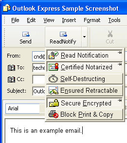 Screen shot of the Self-DestructingEmail for Outlook Express Email Plugin popup menu